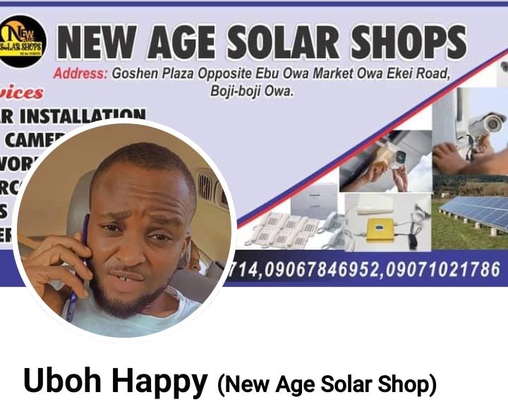 Happy Uboh, New age solar shop agbor
